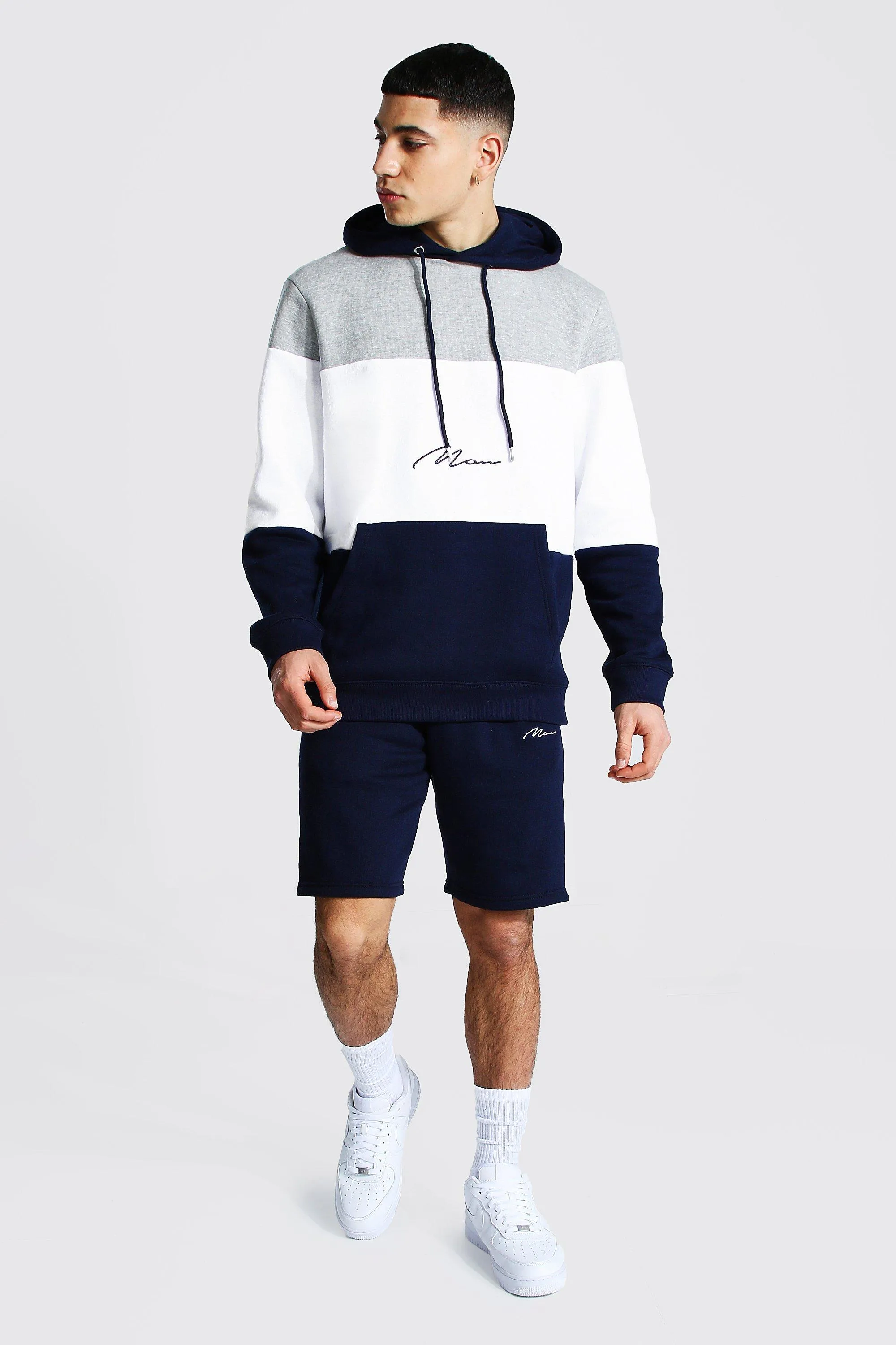 Man Colour Block Short Hooded Tracksuit | boohooMAN UK