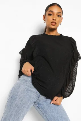 Maternity Dobby Mesh Ruffle Blouse