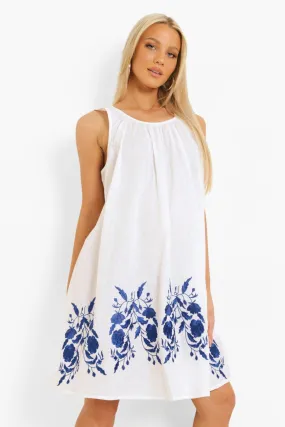 Maternity Embroidered Sleeveless Smock