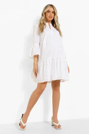 Maternity Eyelet Tiered Smock Dress