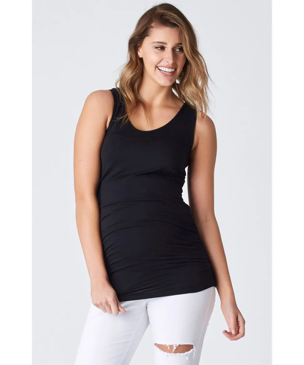 Maternity Luxe Singlet Gathered Sides - Black