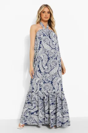 Maternity Paisley Halter Maxi Dress