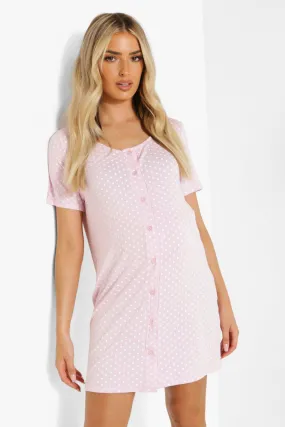 Maternity Polka Dot Button Front Nightgown