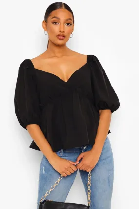 Maternity Puff Sleeve Ruffle Wrap Blouse