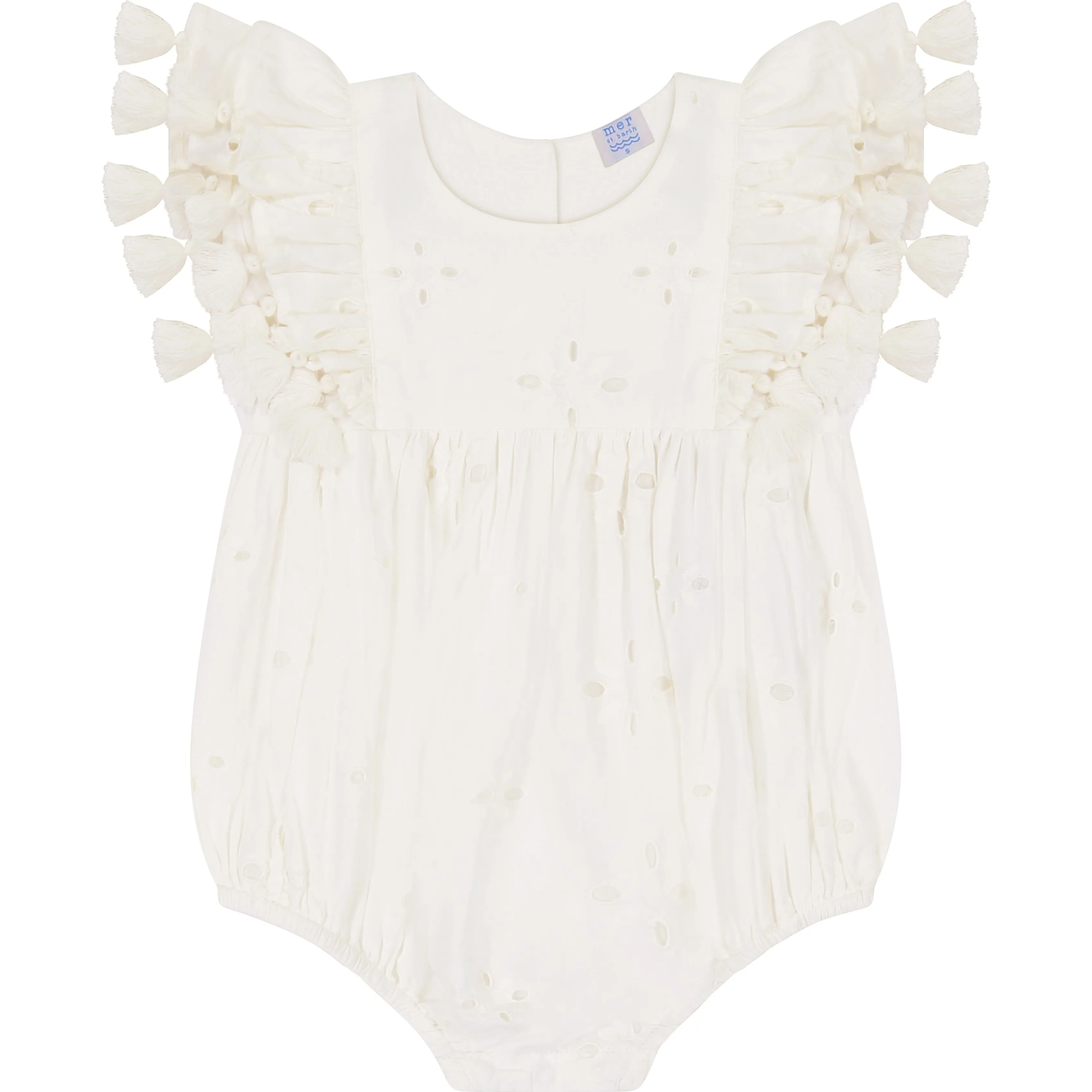 Mer St. Barth Anna Baby Romper, White Eyelet