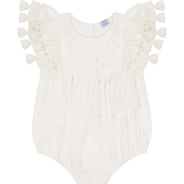 Mer St. Barth Anna Baby Romper, White Eyelet