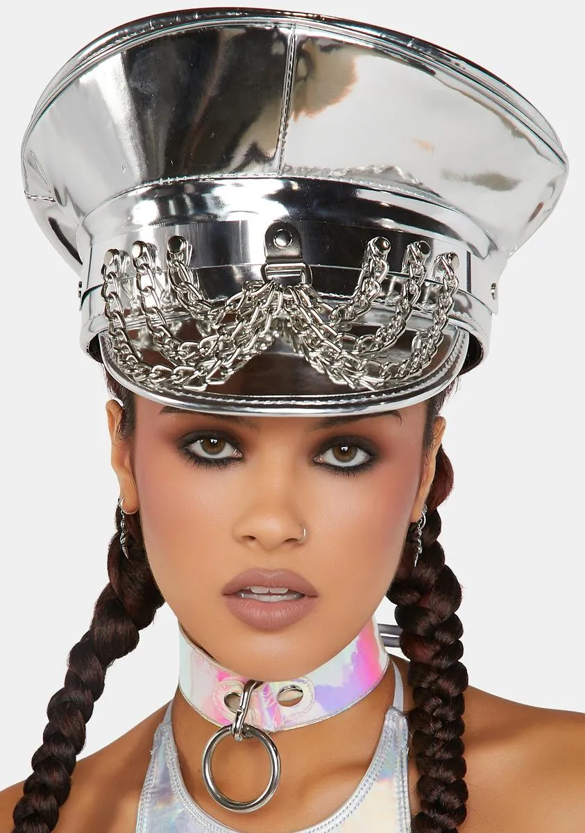 Metallic Hanging Chain Captain Hat-