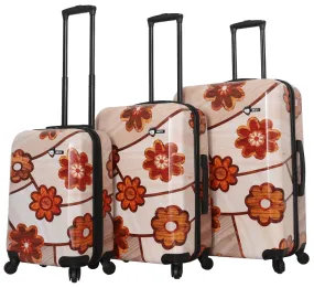 Mia Toro Ricci Wood Mosaic Flowers 3-Piece Luggage Set 