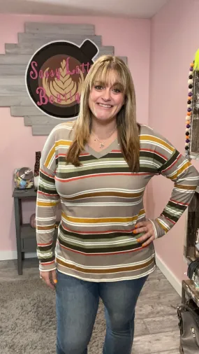 Mocha and Mustard Striped Long Sleeve Tunic