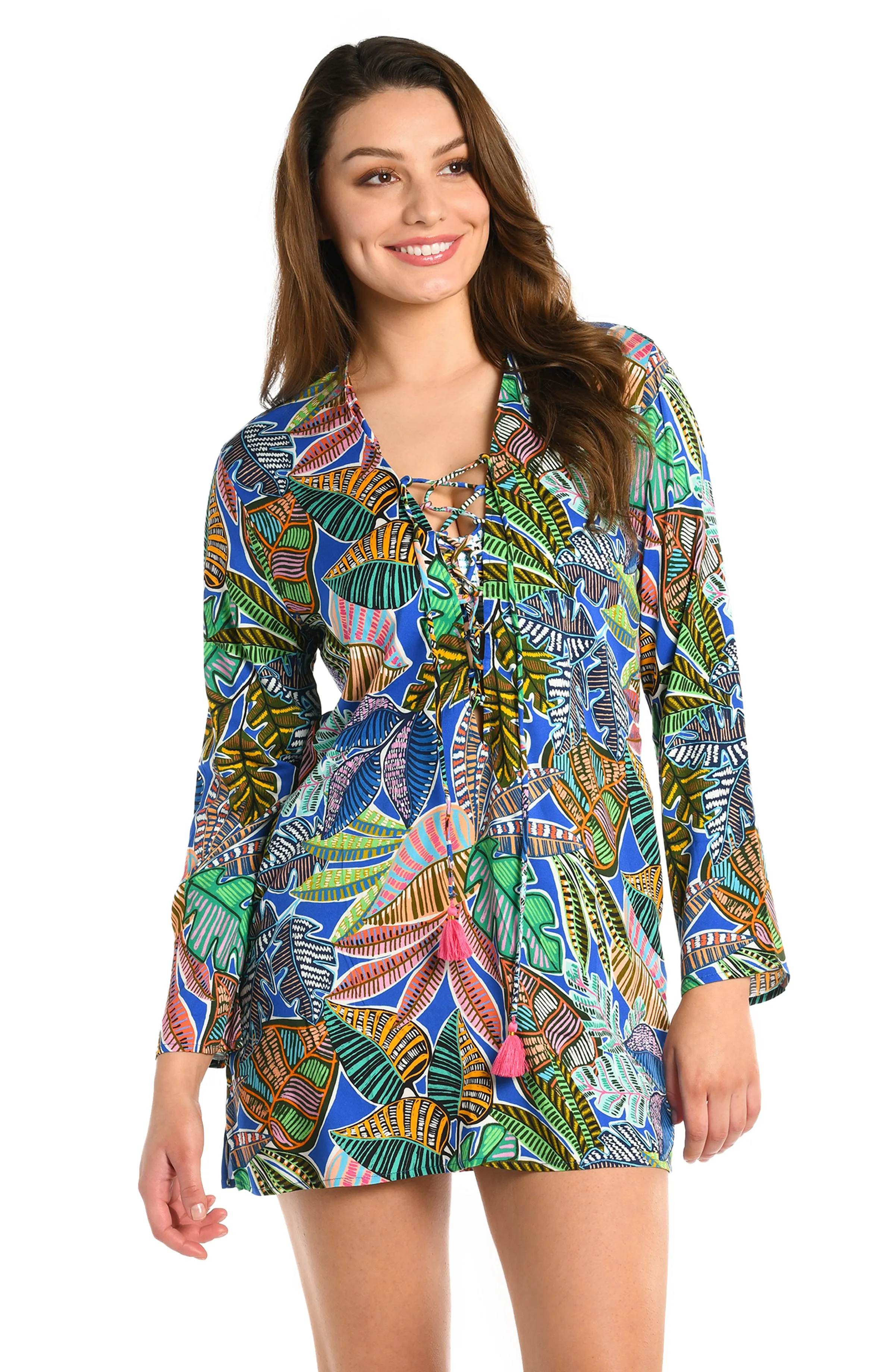 Neon Nights Lace Up V-Neck Tunic - FINAL SALE