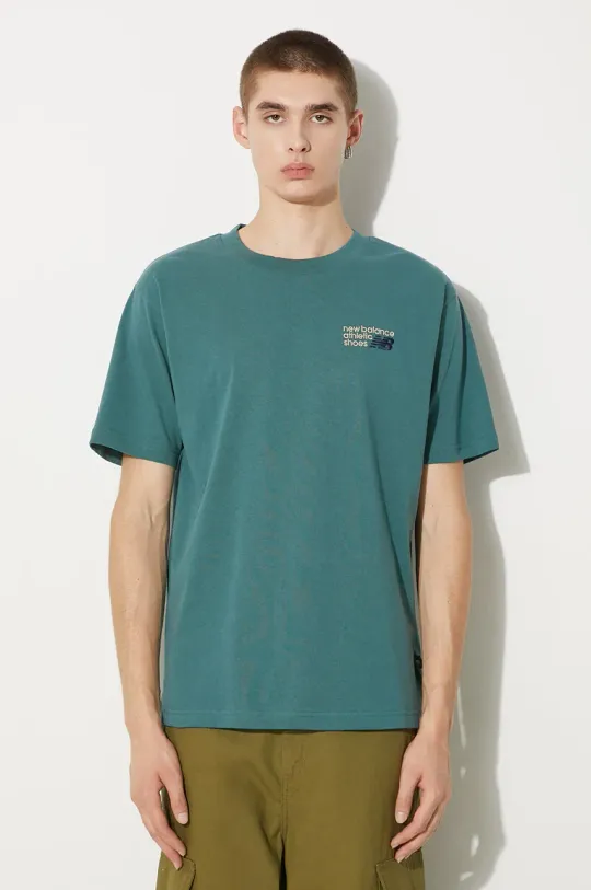 New Balance cotton t-shirt Athletics Premium Logo men’s green color MT41908NUS