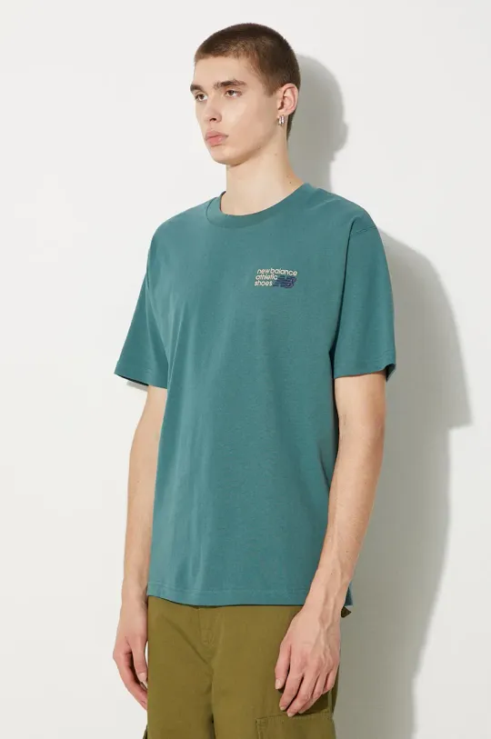 New Balance cotton t-shirt Athletics Premium Logo men’s green color MT41908NUS