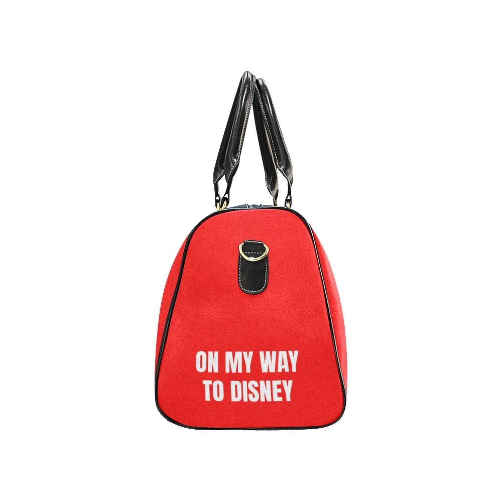 On My Way To Disney Red Waterproof Luggage Travel Bag