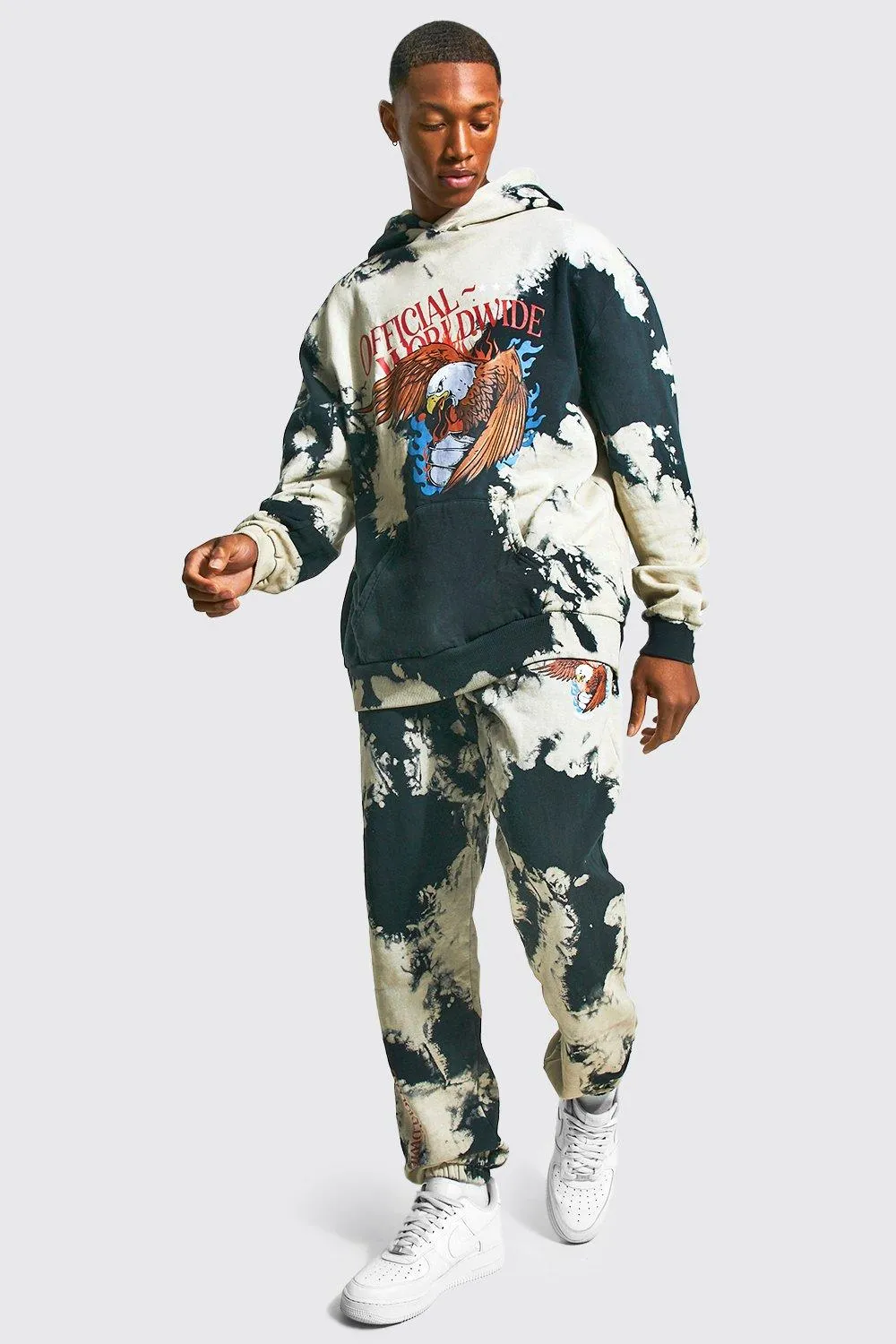 Oversized Worldwide Tie Dye Tracksuit | boohooMAN UK