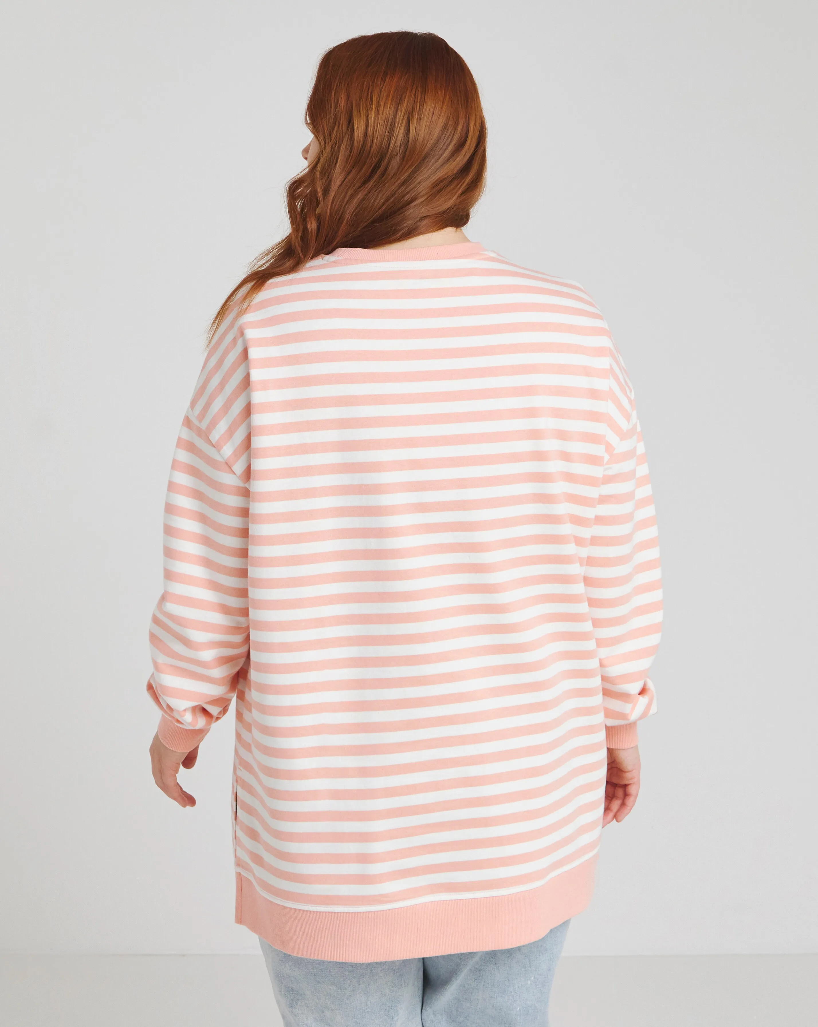 Peach & Ivory Stripe Side Split Sweatshirt Tunic | Simply Be