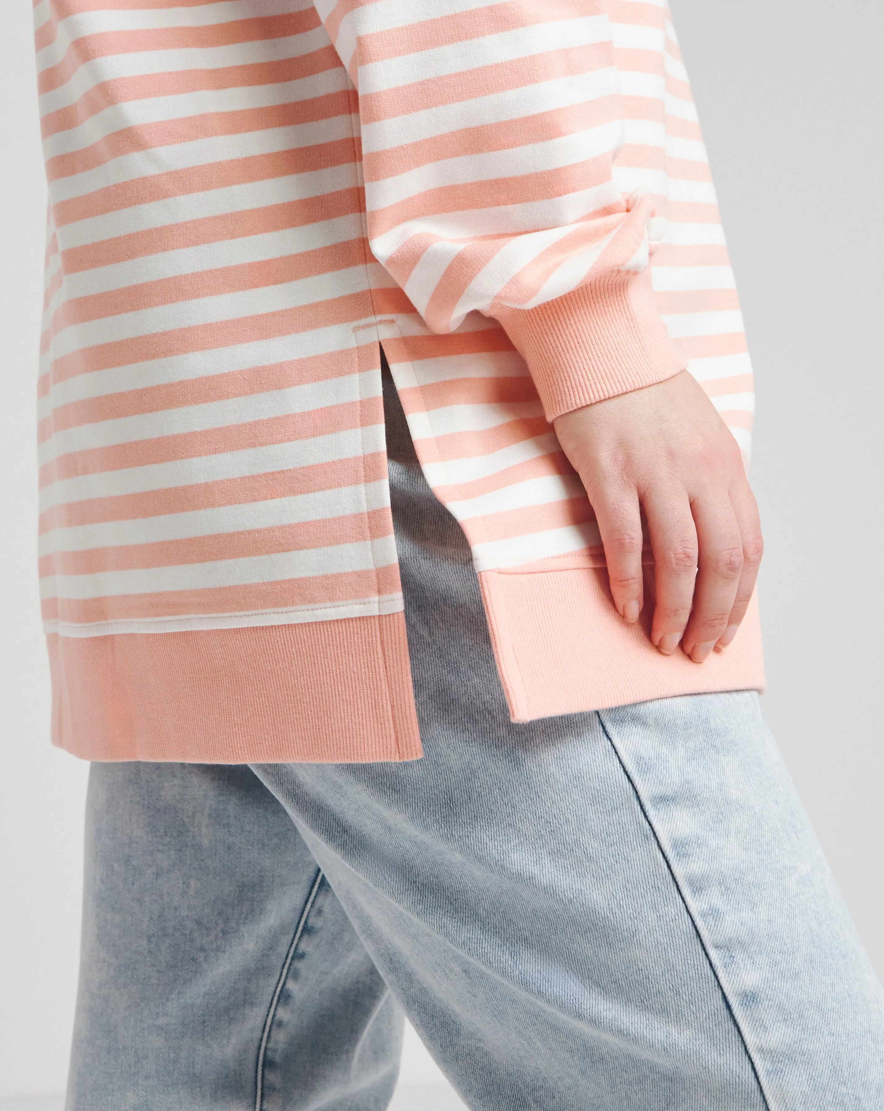 Peach & Ivory Stripe Side Split Sweatshirt Tunic | Simply Be