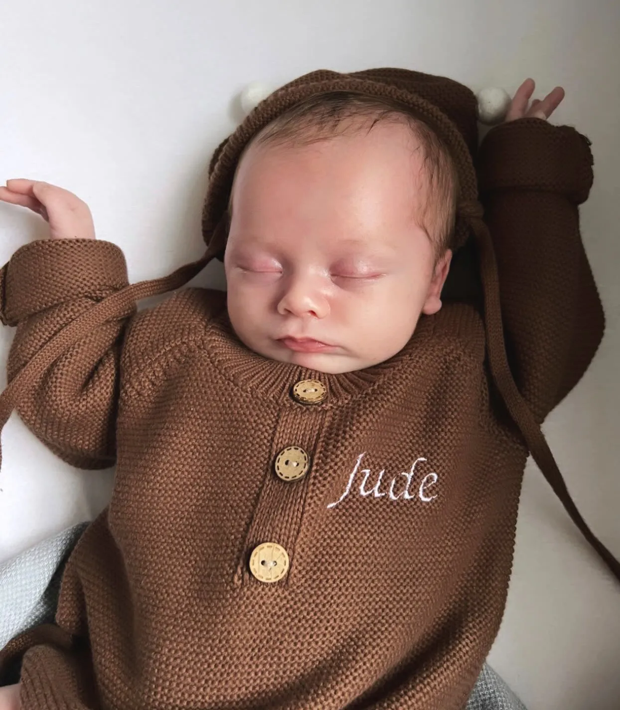 Personalised Embroidered knitted Romper and Hat Set