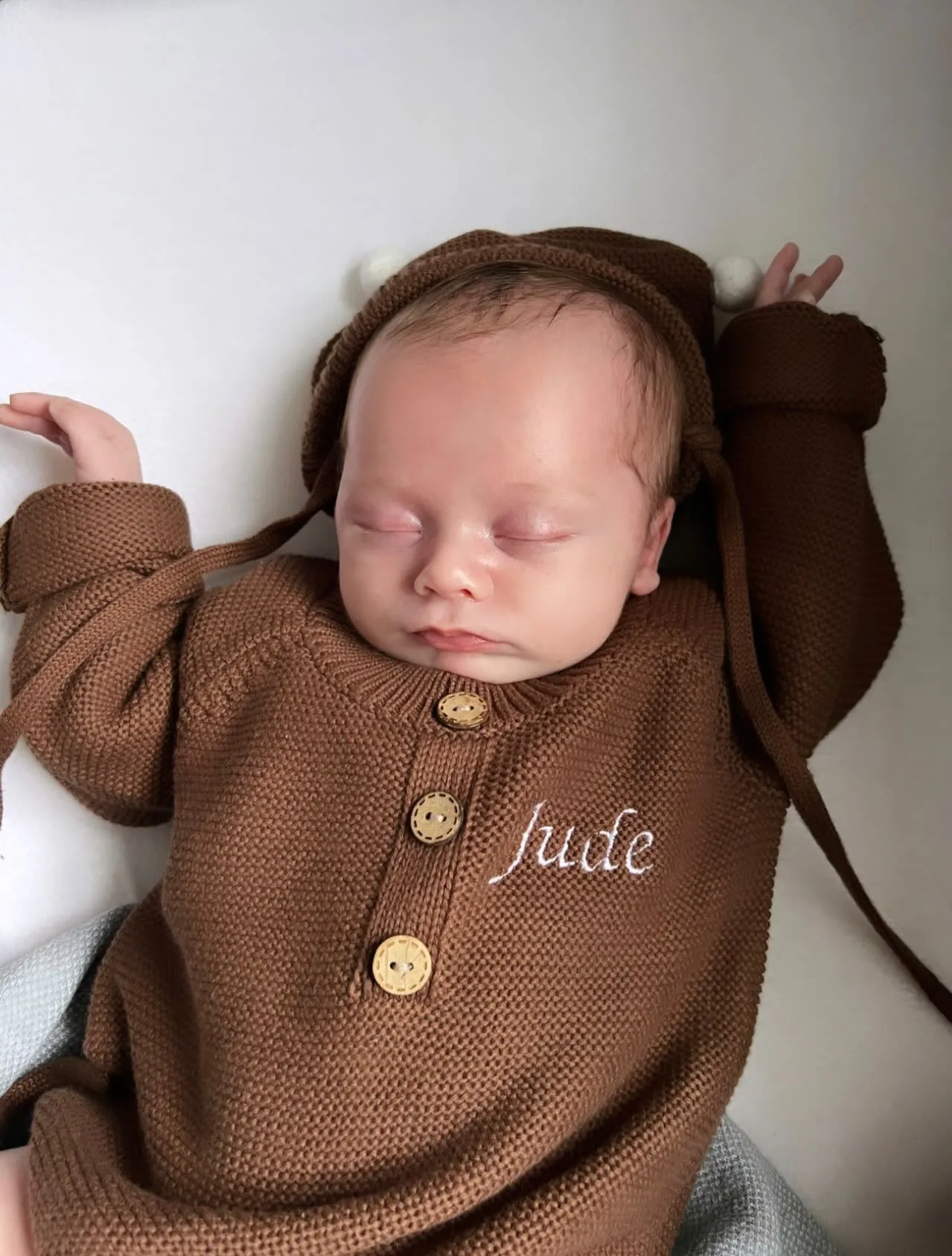 Personalised Embroidered knitted Romper and Hat Set