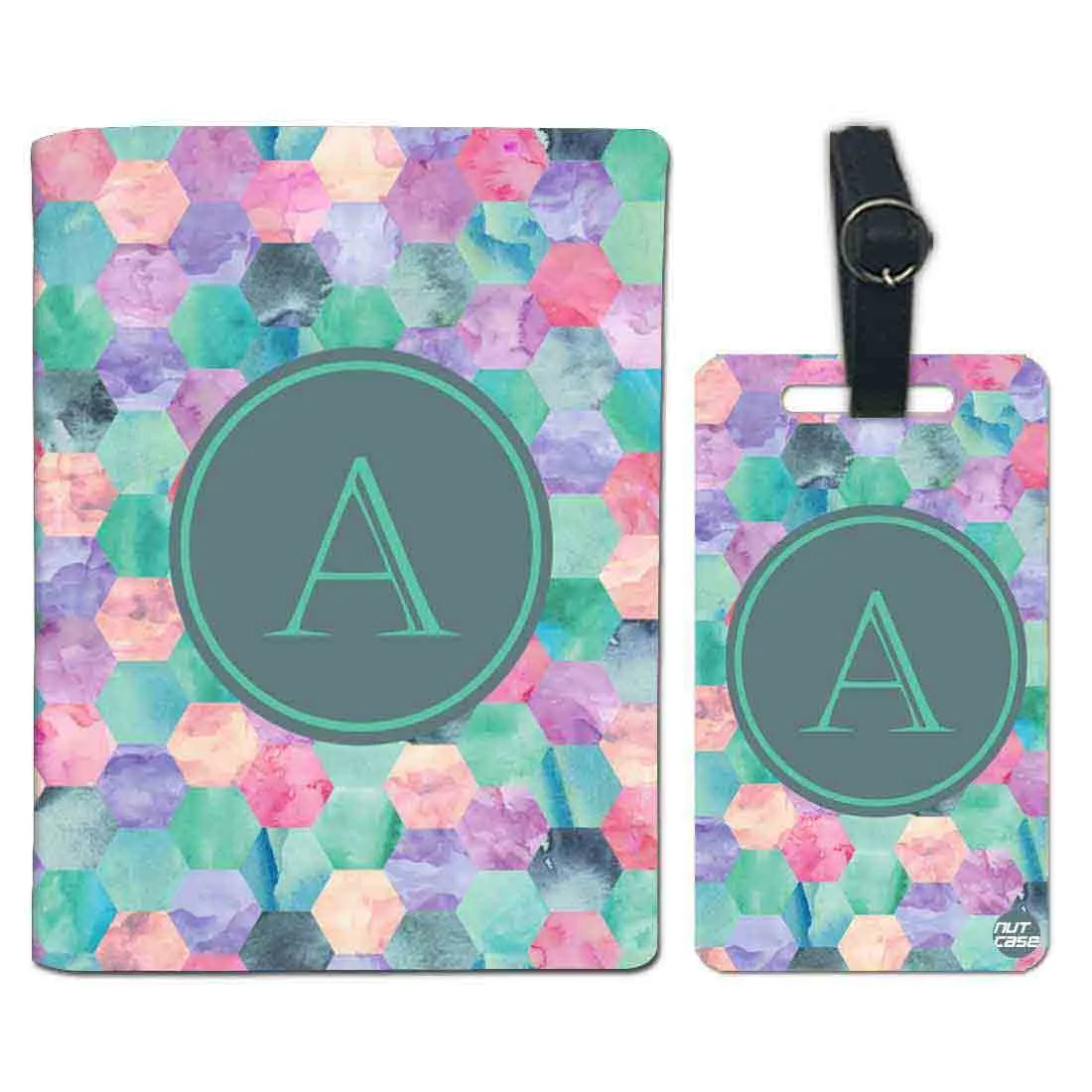 Personalized Passport Cover Luggage Tag Set - Marble Hexa Pattern