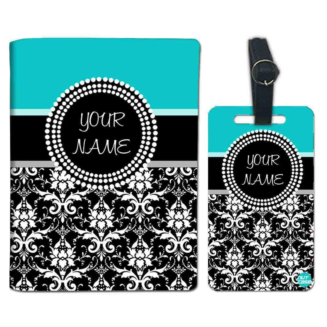 Personalized Passport Cover Travel Luggage Tag - Damask Blue