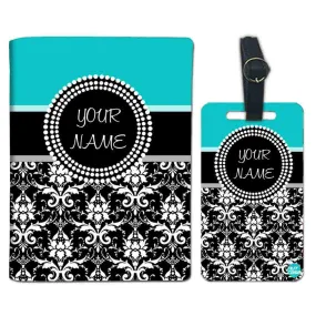 Personalized Passport Cover Travel Luggage Tag - Damask Blue