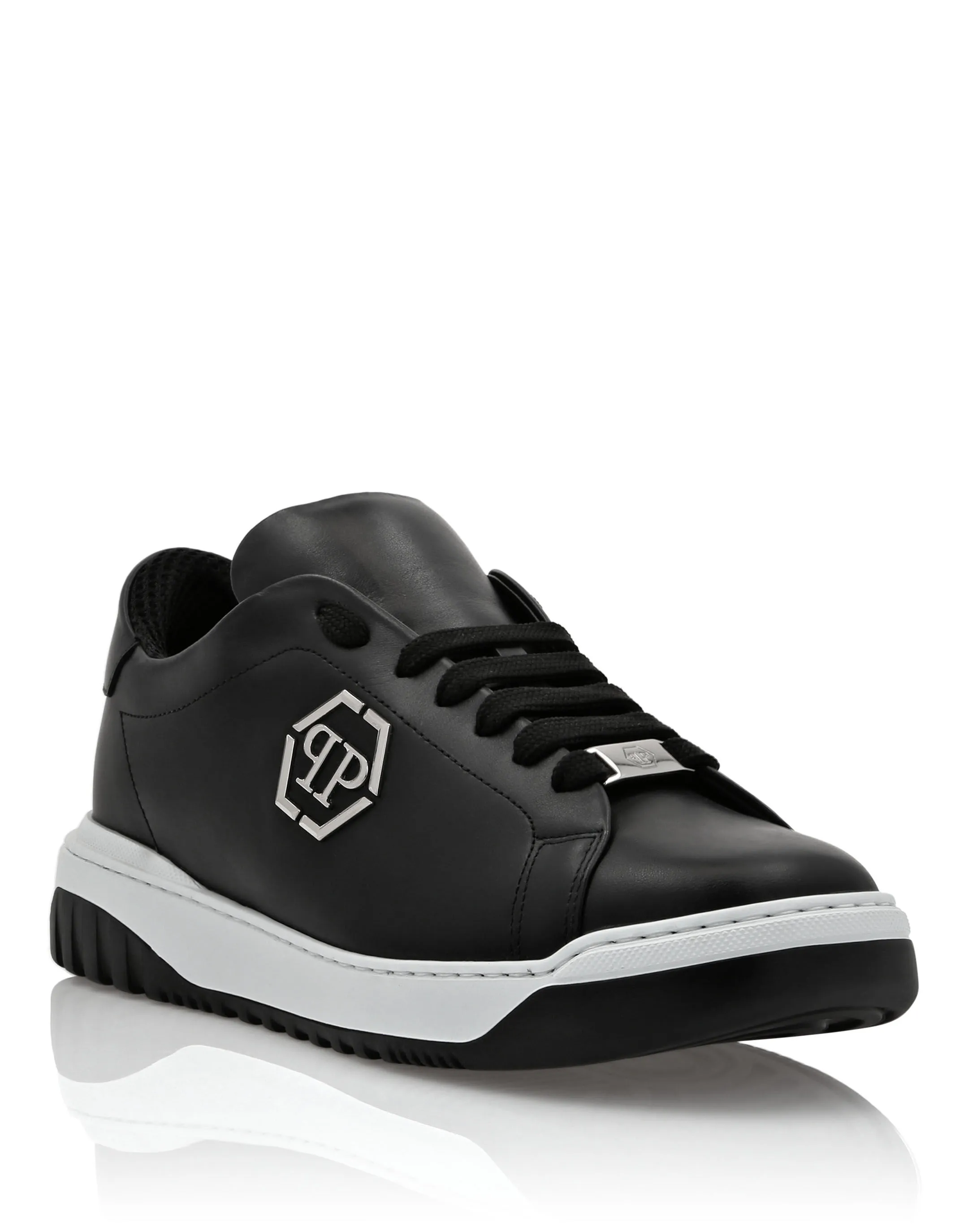 PHILIPP PLEIN Leather Lo-Top Sneakers Skull&Bones