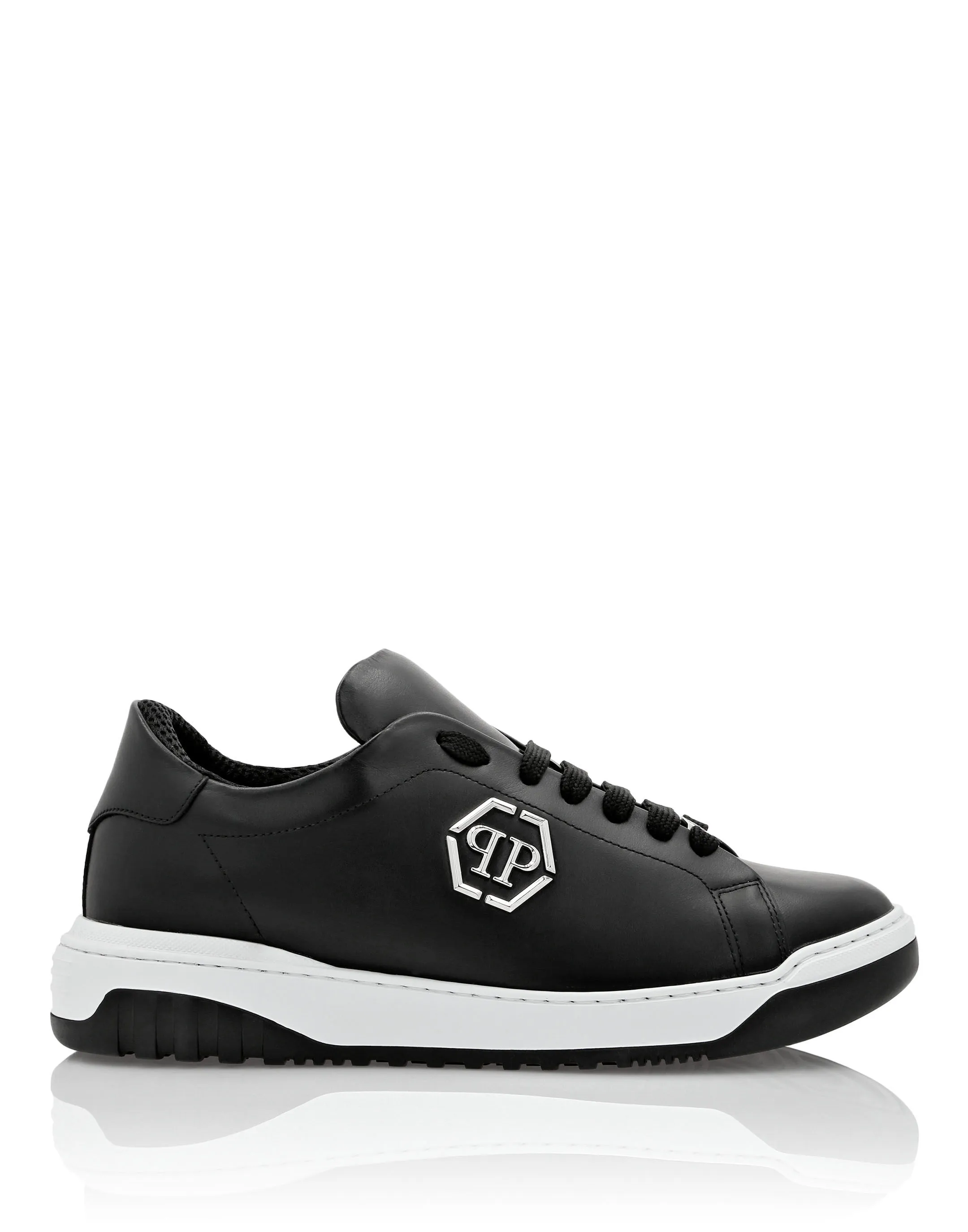 PHILIPP PLEIN Leather Lo-Top Sneakers Skull&Bones