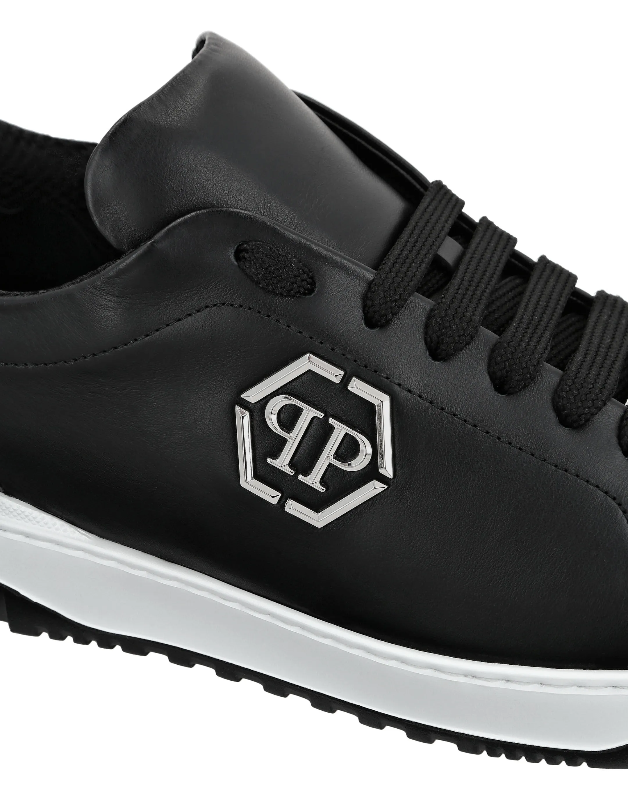 PHILIPP PLEIN Leather Lo-Top Sneakers Skull&Bones