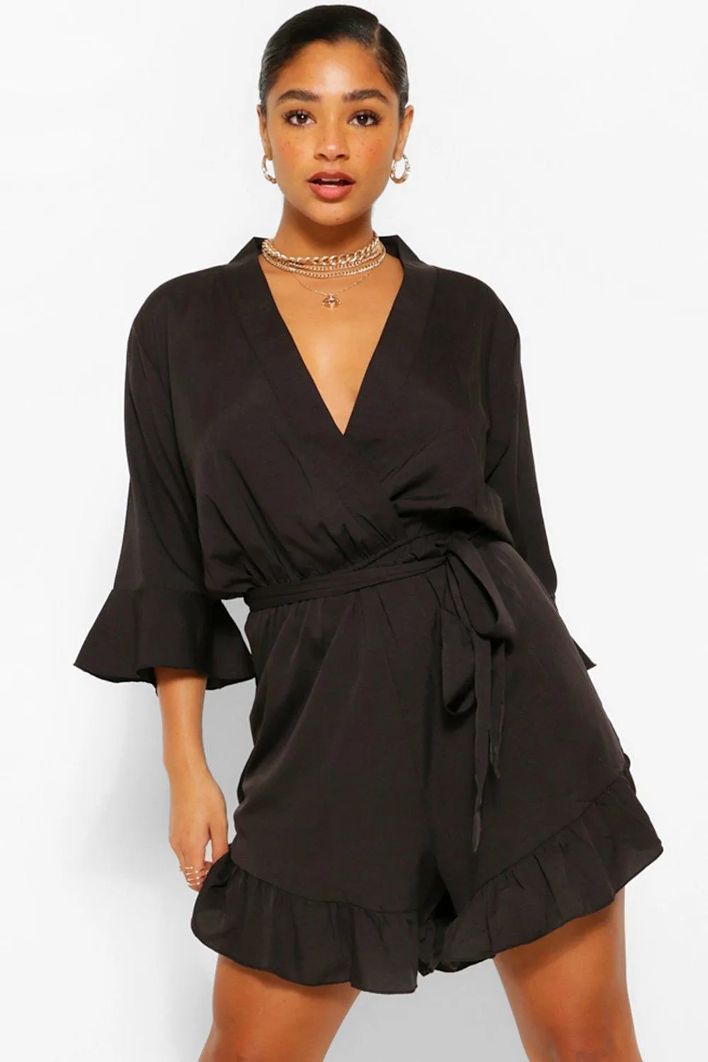 Plus Wrap Ruffle Hem Romper