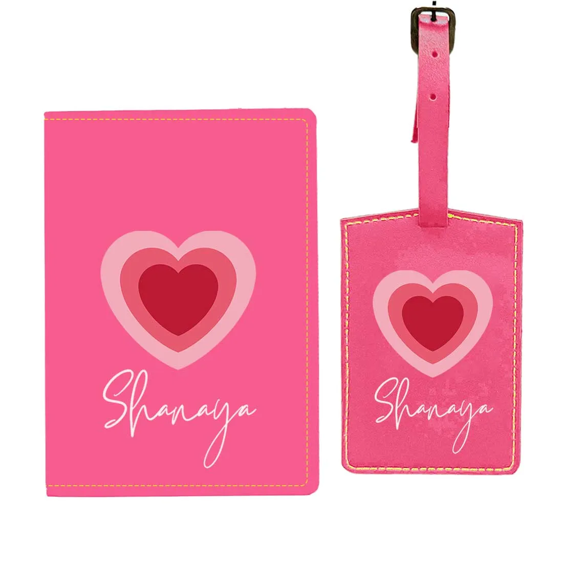 Pu Leather Personalized Passport Cover and Luggage Tag - Heart