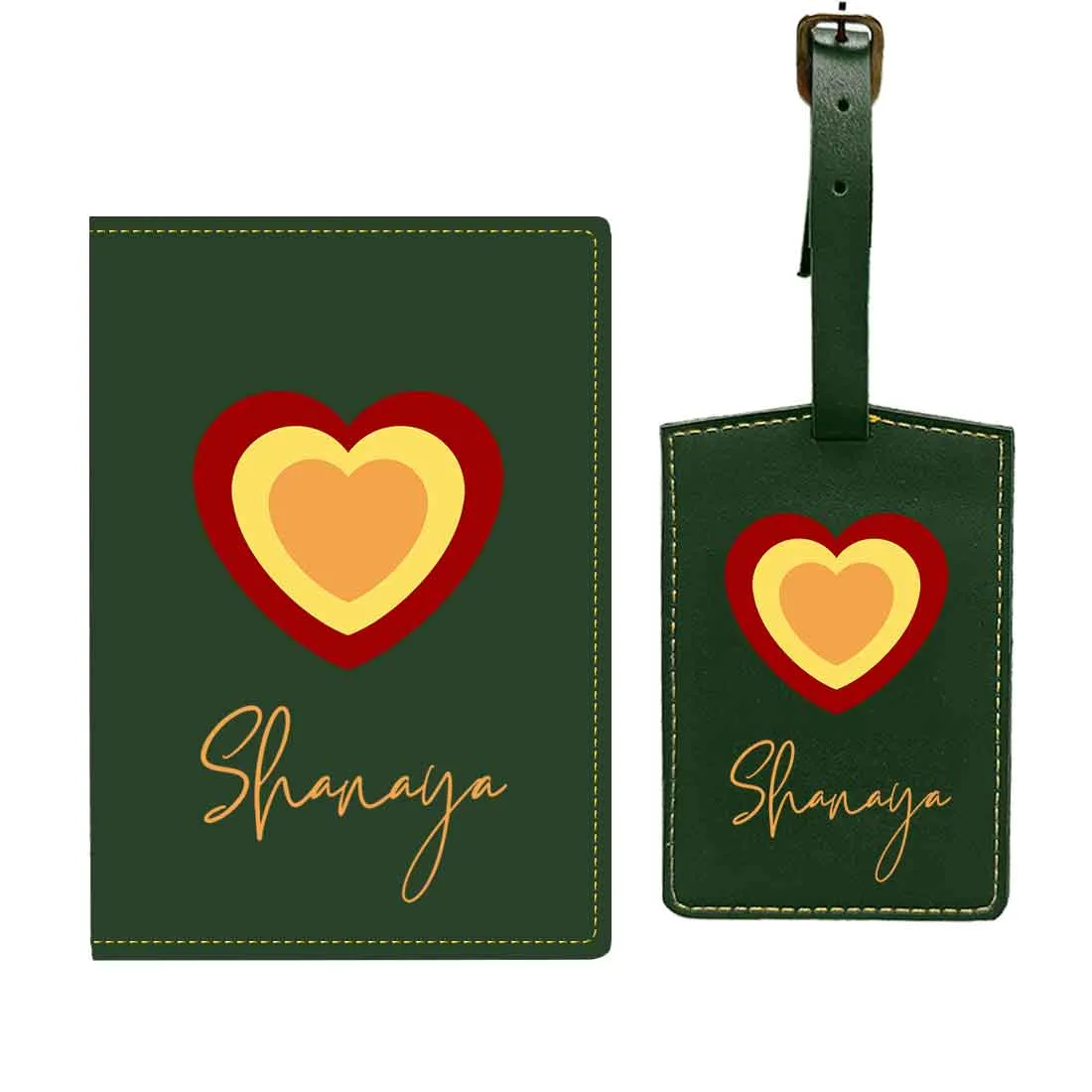 Pu Leather Personalized Passport Cover and Luggage Tag - Heart