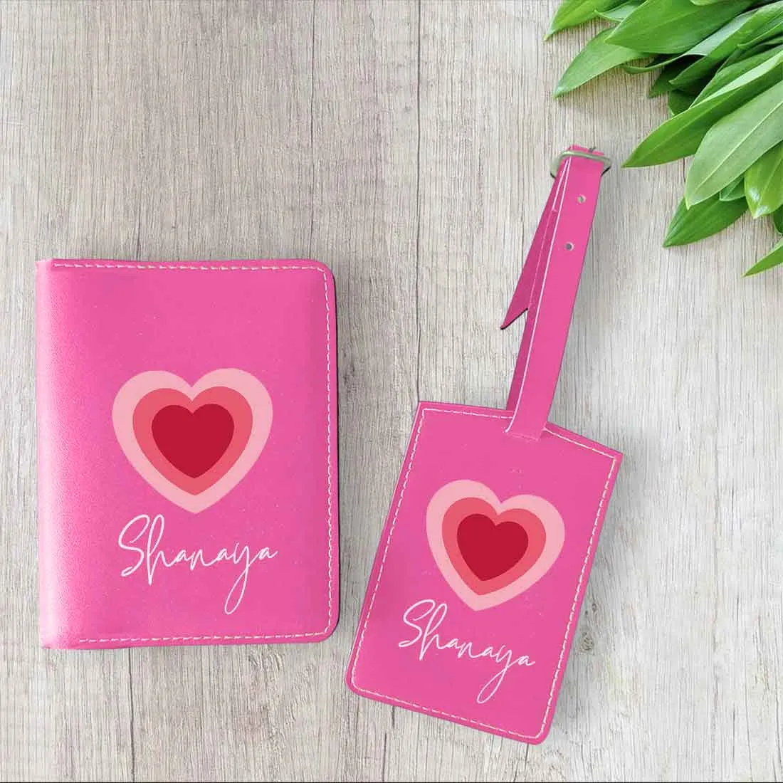 Pu Leather Personalized Passport Cover and Luggage Tag - Heart