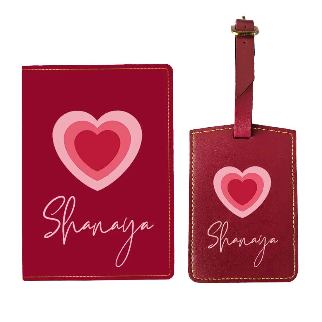 Pu Leather Personalized Passport Cover and Luggage Tag - Heart