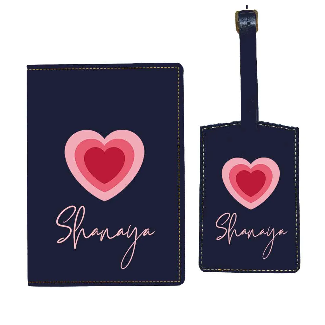 Pu Leather Personalized Passport Cover and Luggage Tag - Heart