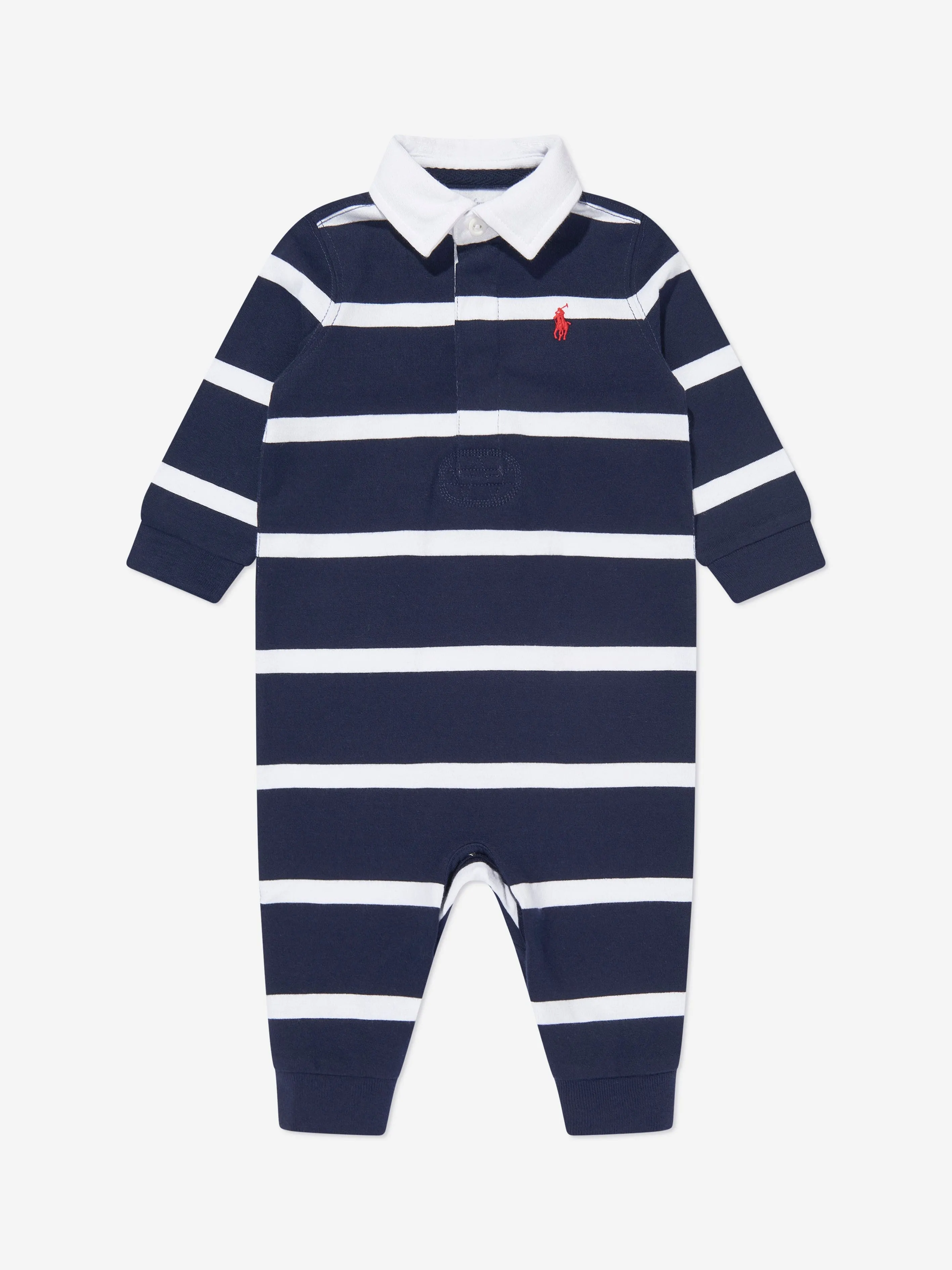 Ralph Lauren Baby Boys Striped Rugby Romper in Navy