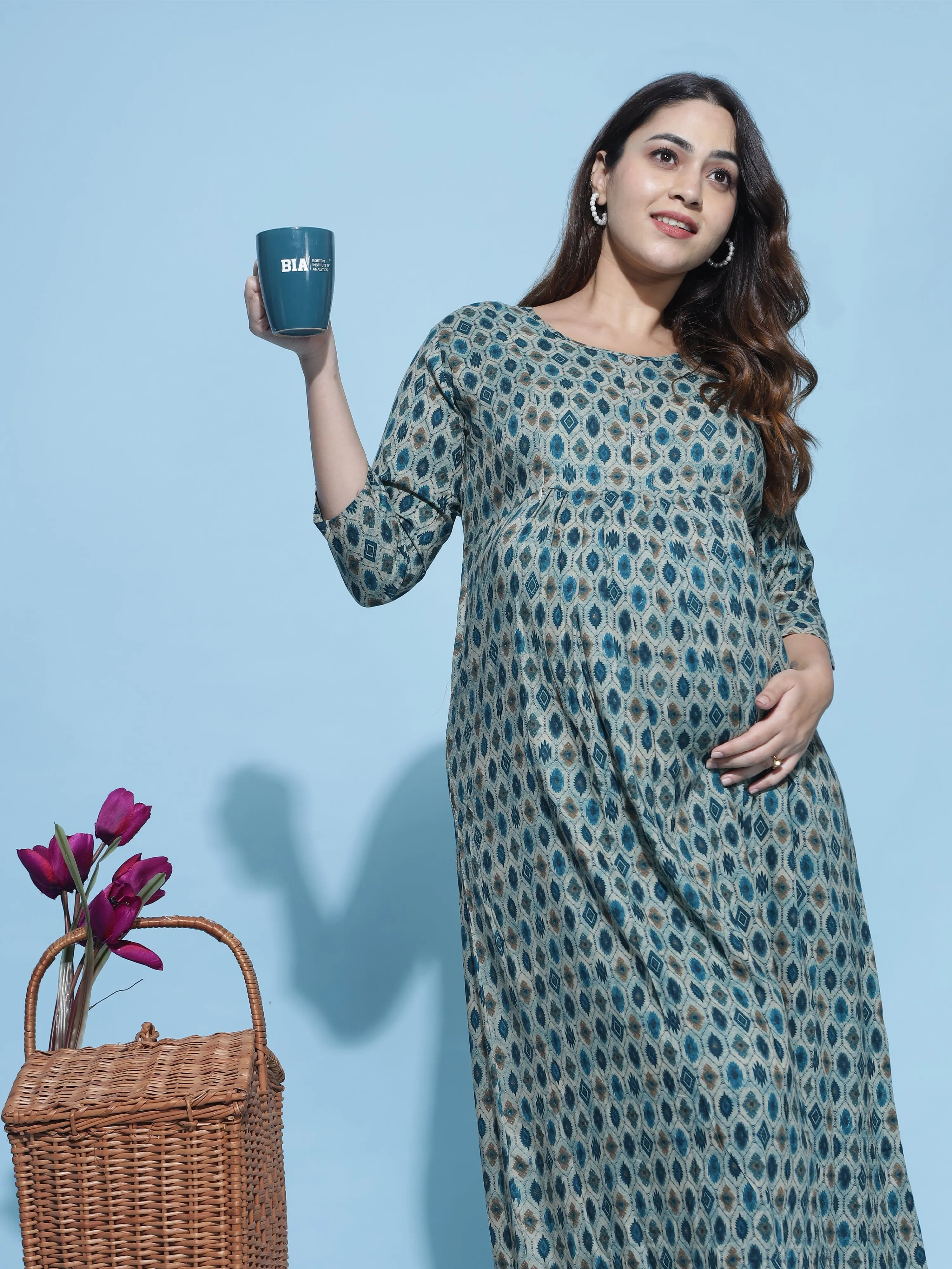 Rayon Maternity Feeding Dress Bottle Green