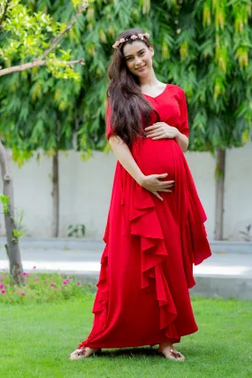 Red Bubble Satin Luxe Maternity Flow Dress