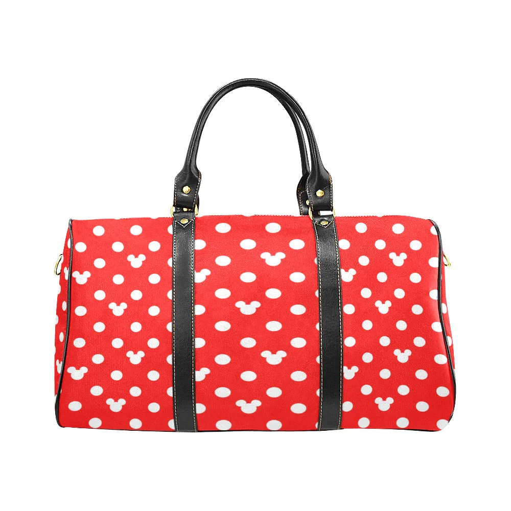 Red With White Mickey Polka Dots Waterproof Luggage Travel Bag