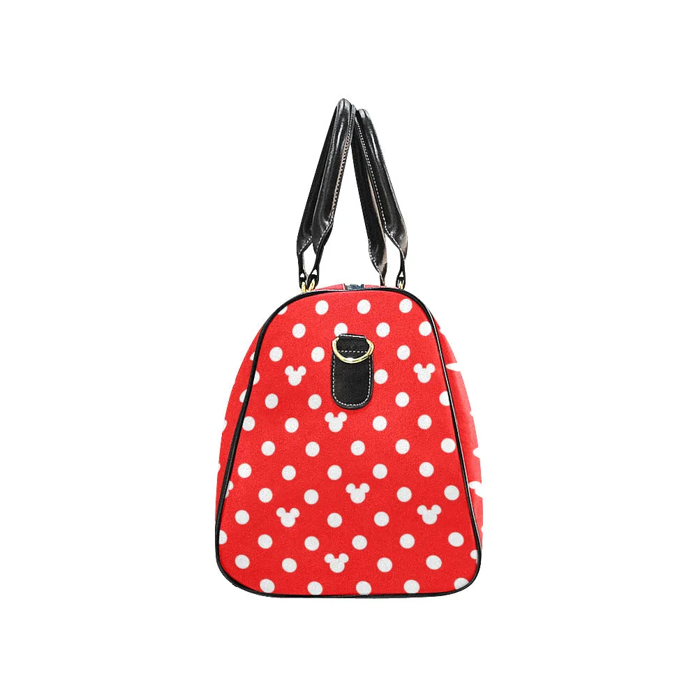 Red With White Mickey Polka Dots Waterproof Luggage Travel Bag