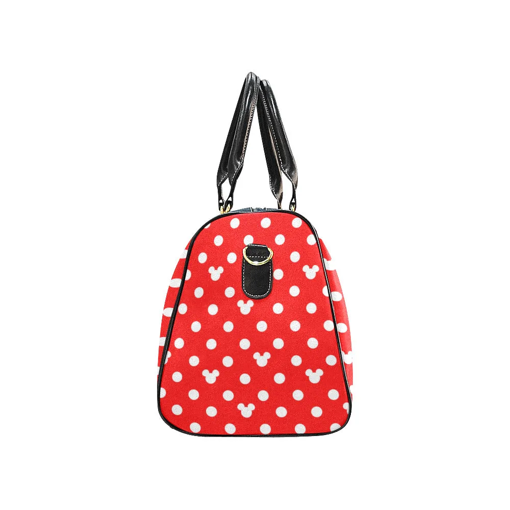 Red With White Mickey Polka Dots Waterproof Luggage Travel Bag