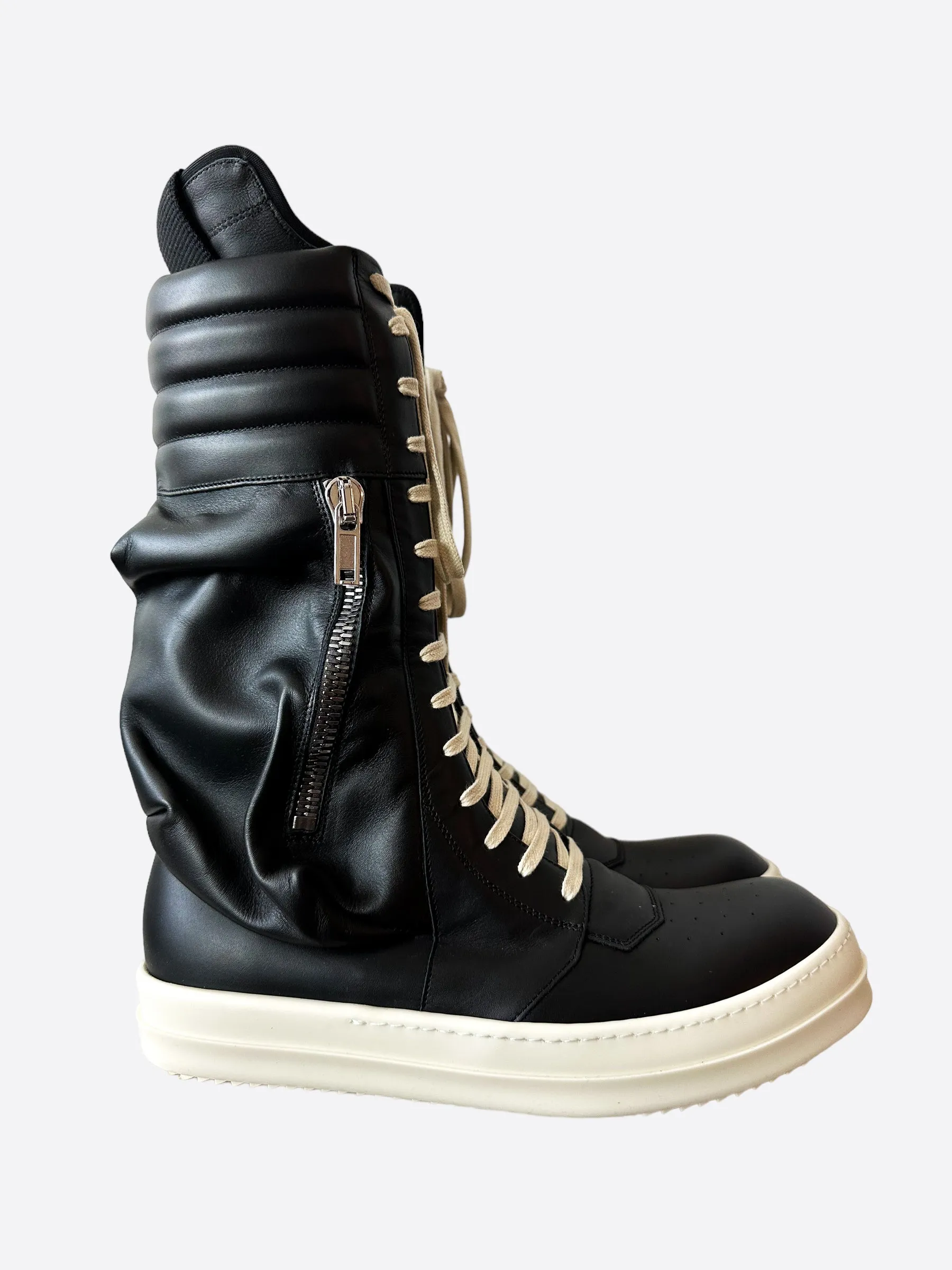 Rick Owens Black & White Cargobasket High Top Sneakers