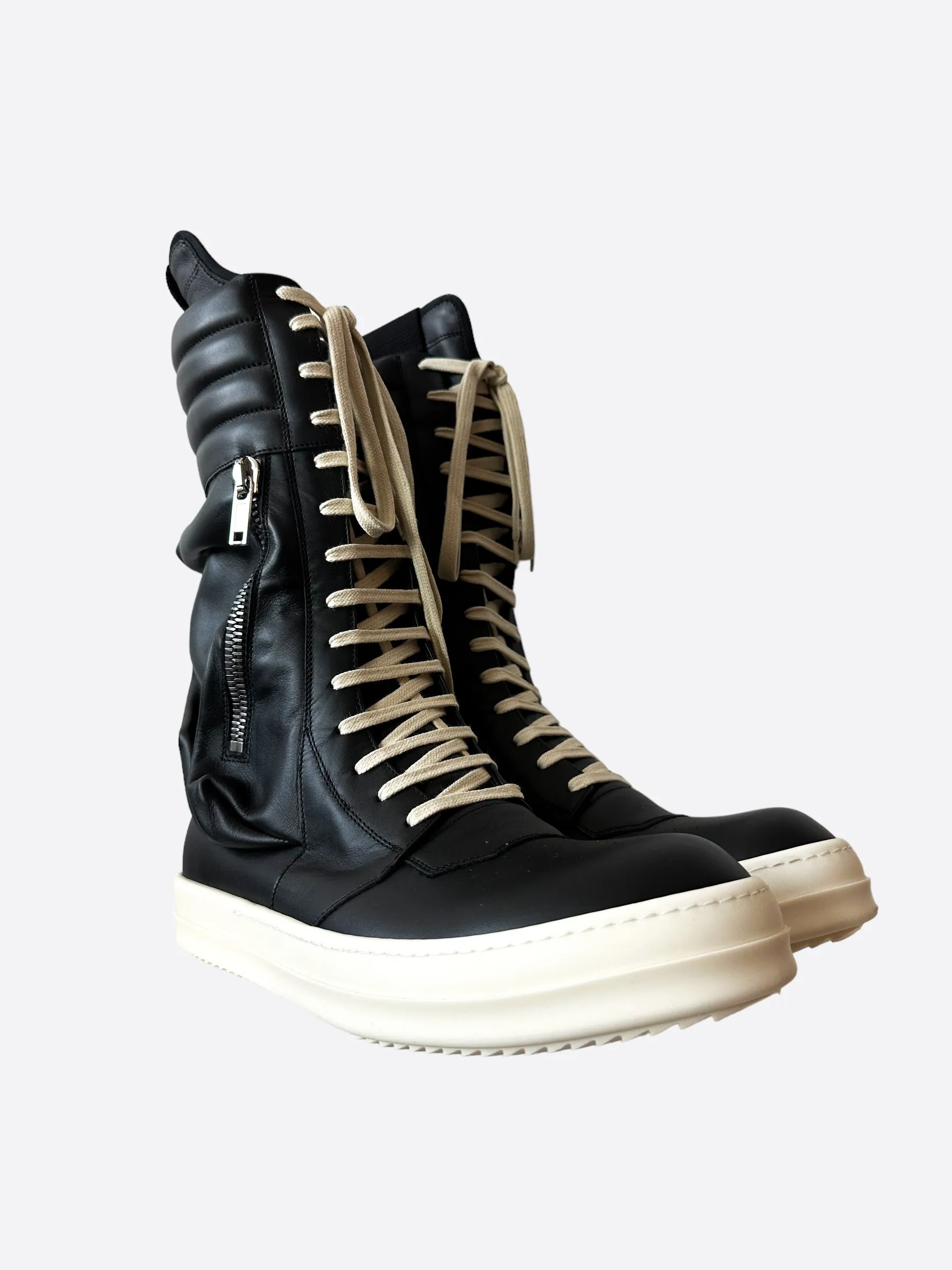 Rick Owens Black & White Cargobasket High Top Sneakers