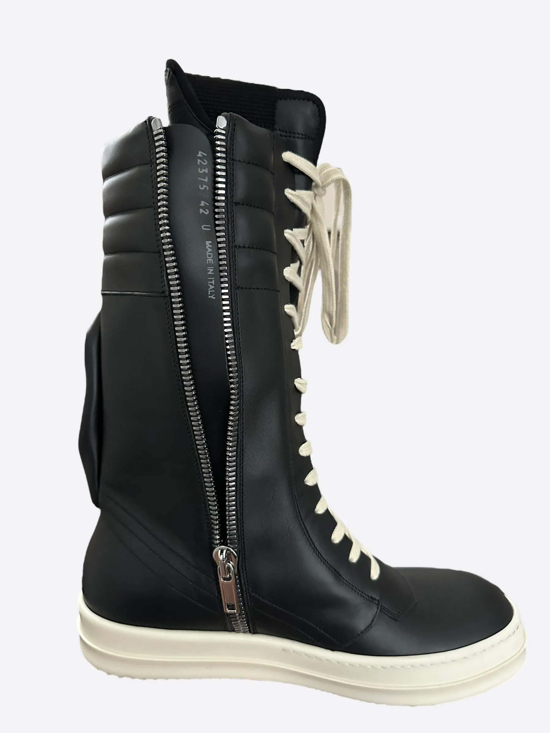 Rick Owens Black & White Cargobasket High Top Sneakers