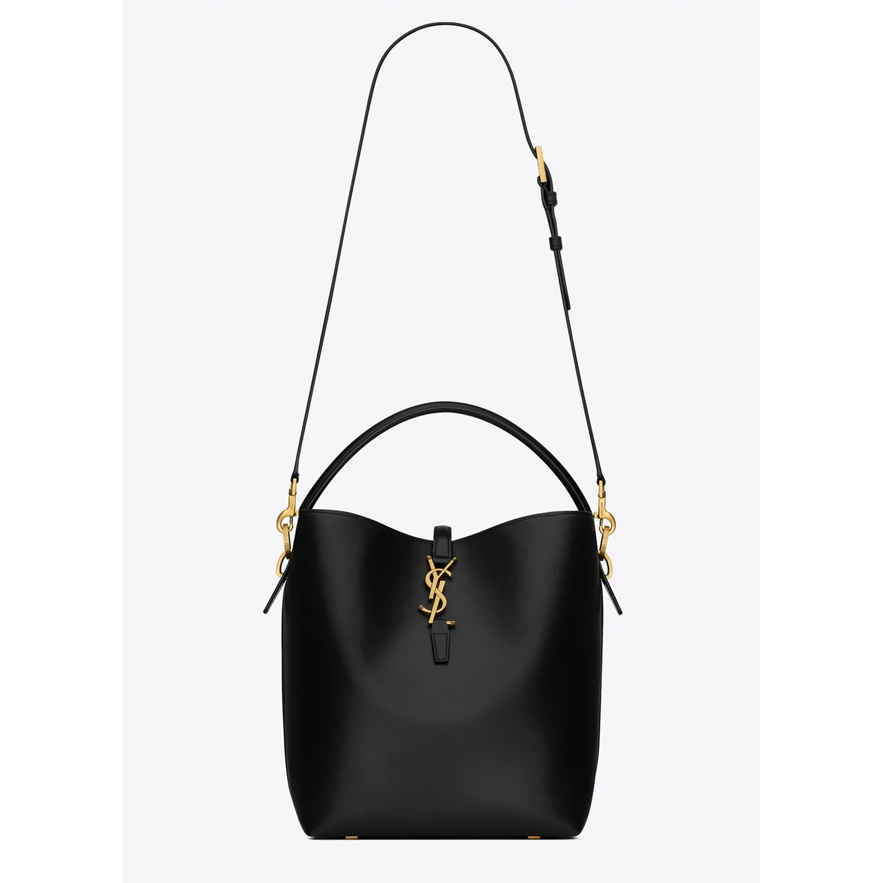 SAINT LAURENT Le 37 Shiny Leather Bucket Bag - NERO