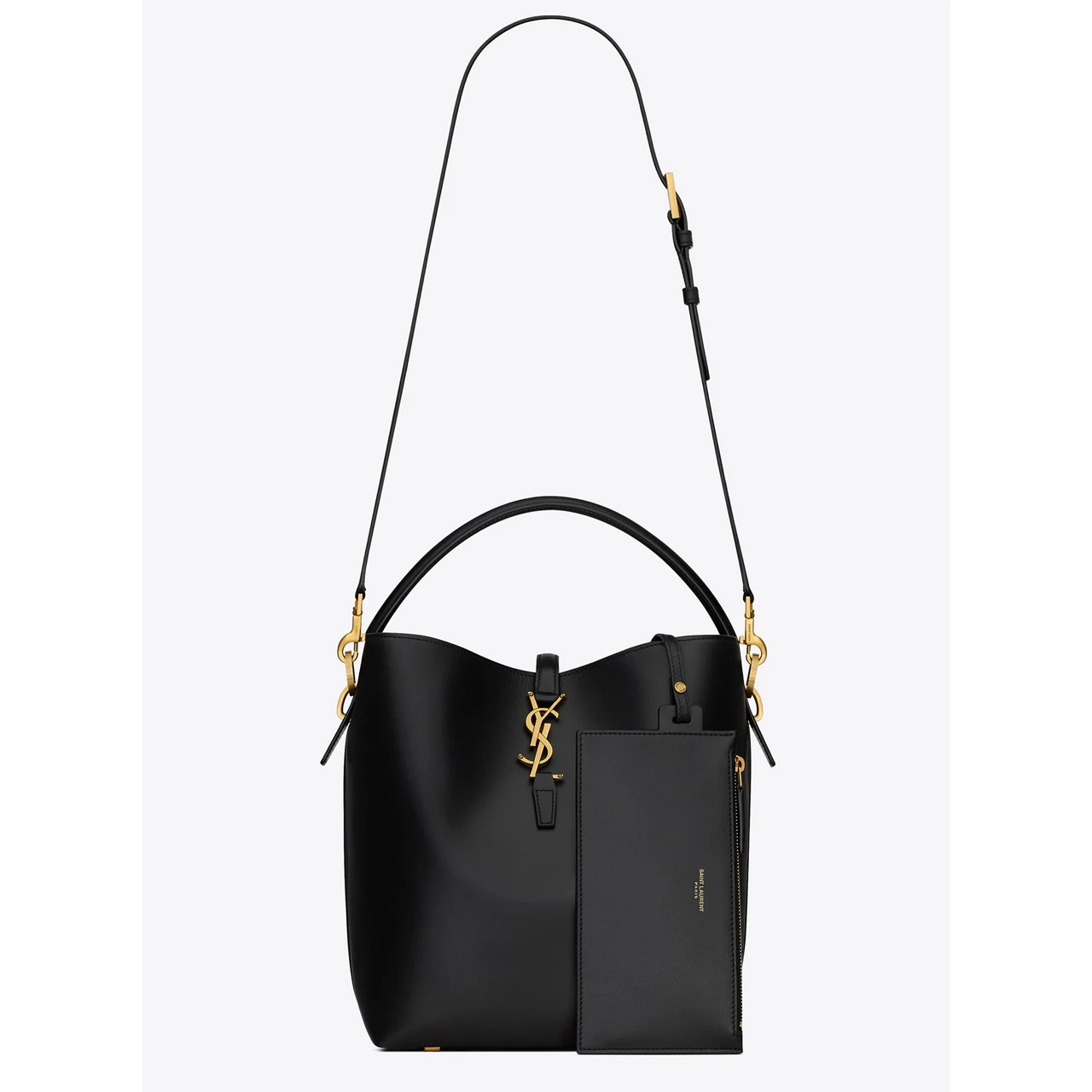 SAINT LAURENT Le 37 Shiny Leather Bucket Bag - NERO