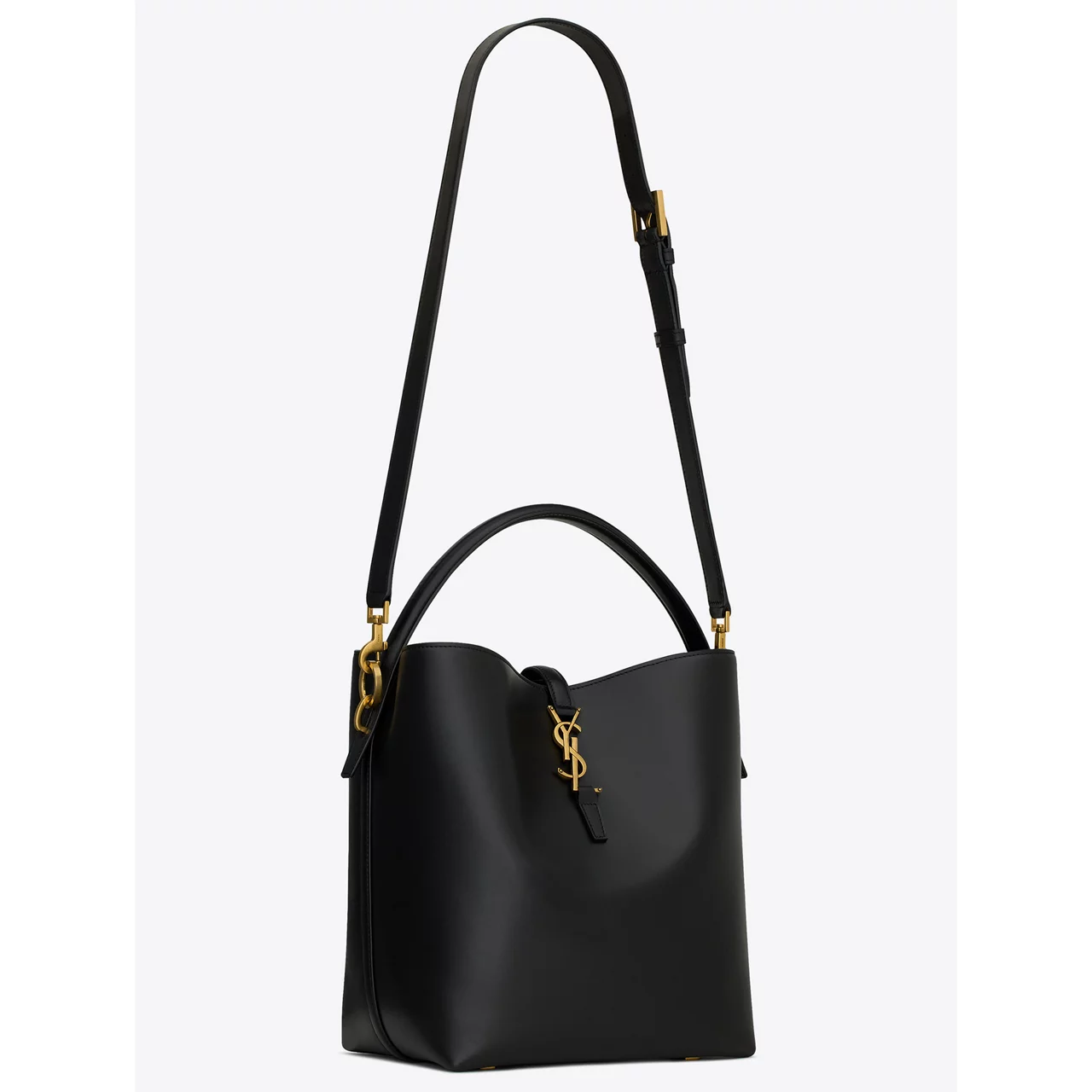 SAINT LAURENT Le 37 Shiny Leather Bucket Bag - NERO