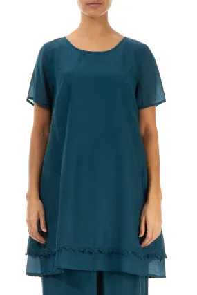 Short Sleeves Dark Teal Silk Cotton Tunic