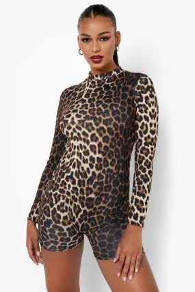 Slinky Leopard High Neck Romper