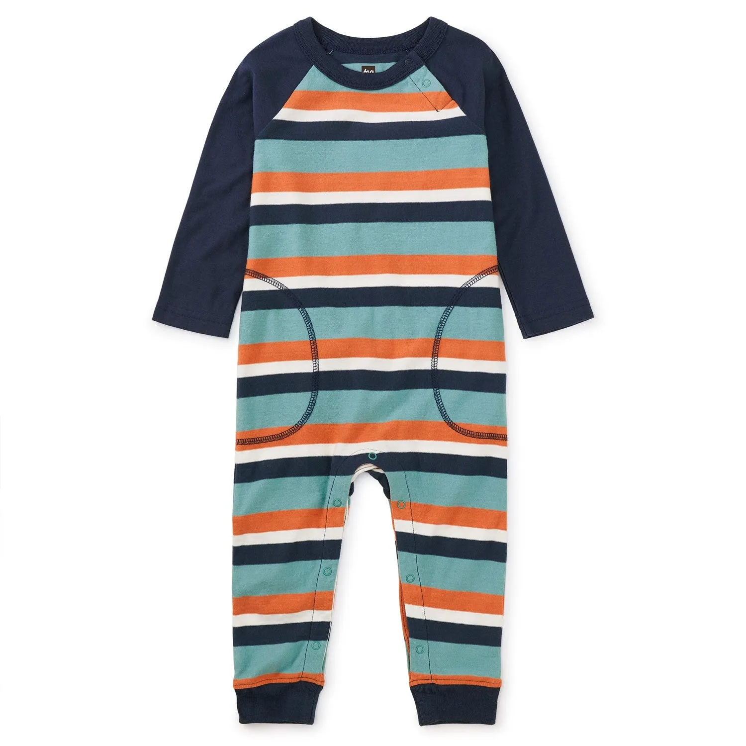 Striped Raglan Romper - Seaspray