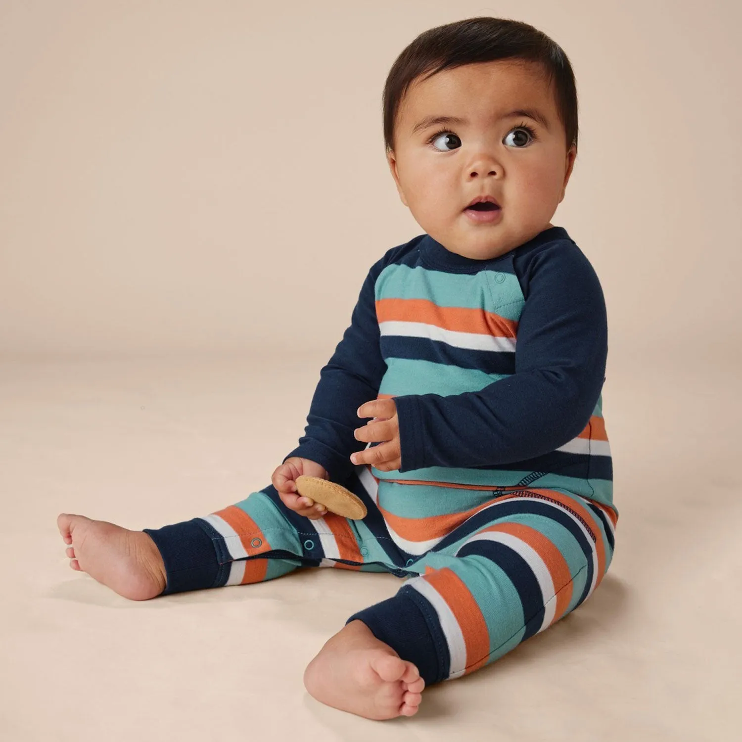 Striped Raglan Romper - Seaspray